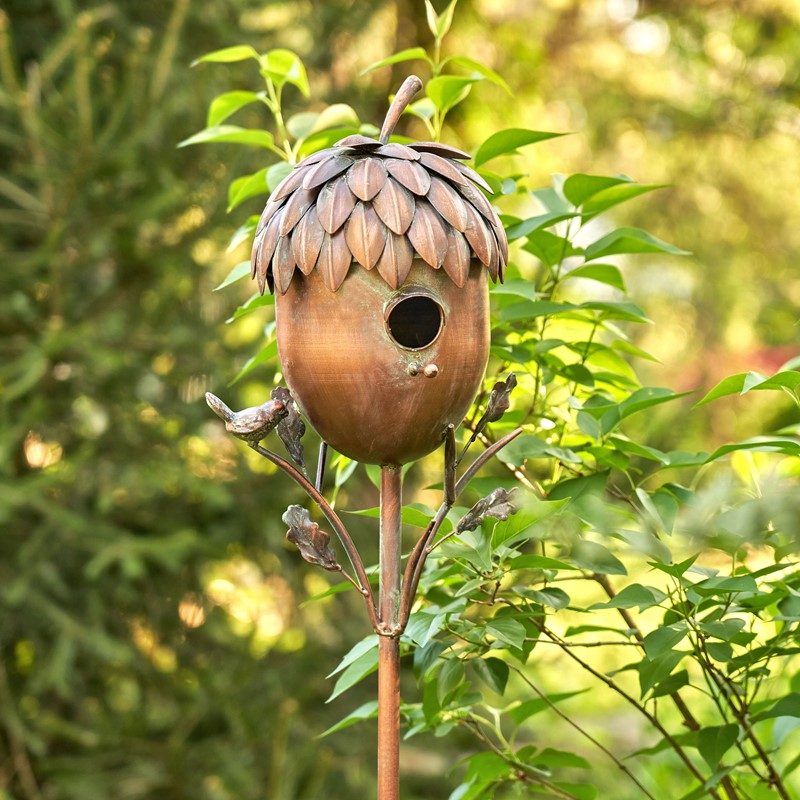 Zaer Ltd International Pre-Order: 65.25" Tall Acorn Shaped Copper Finish Birdhouse Stake ZR193149