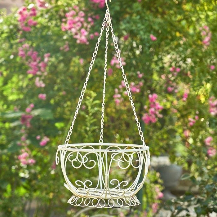 Zaer Ltd International 28.35" Long Hanging Iron Basket Planter in Antique White "Paris 1968" ZR180315-AW