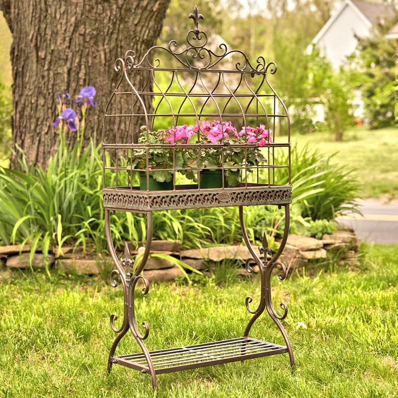 Zaer Ltd. International Pre-Order: 42.5" Tall Iron Cage Plant Stand in Antique Bronze "Paris 1968" ZR190422-BZ