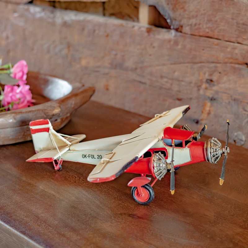 Zaer Ltd. International Metal Model Airplane Decor in Red and Cream RD204155-RD