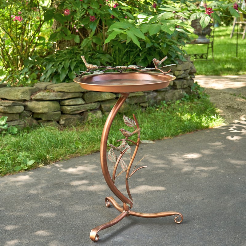 Zaer Ltd. International 32" Tall Shallow Copper-Finished Iron Birdbath with Branch Stand ZR190779-CP