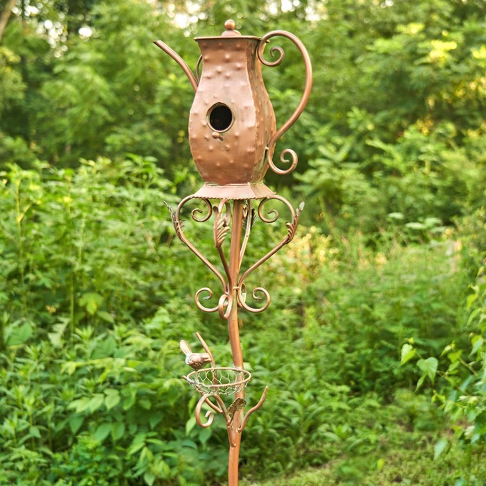 Zaer Ltd. International Pre-Order: 65"T. Antique Copper Teapot Birdhouse Stake "Tall Hourglass Teapot" ZR113168-5