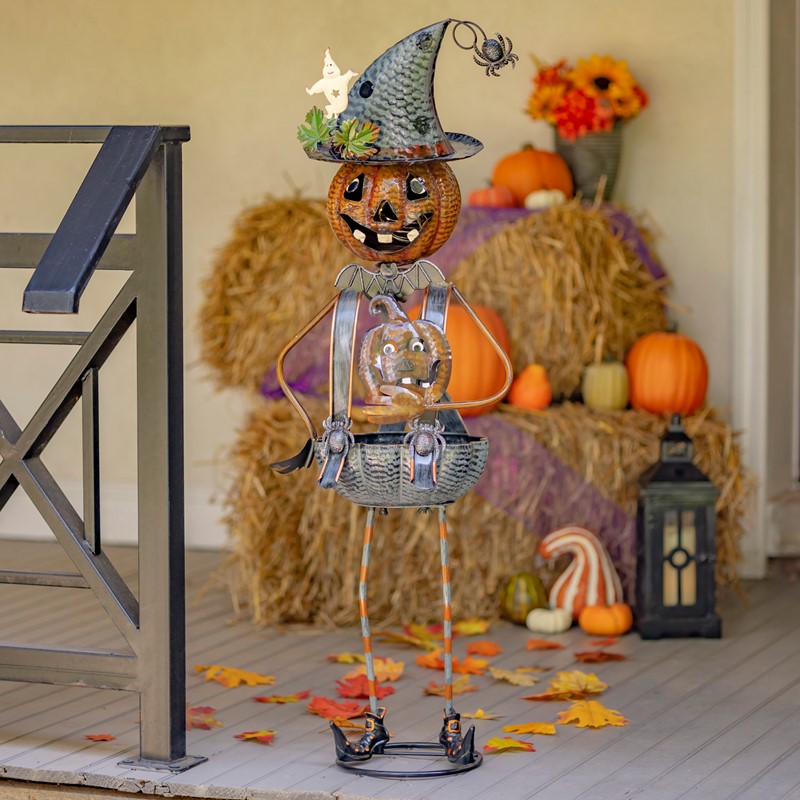Zaer Ltd. International 42.5" Tall Pumpkin Witch with Jack-O-Lantern Candy Holder Halloween Decoration ZR190343