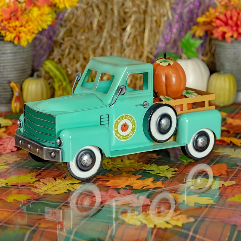 Zaer Ltd. International Small Harvest Pickup Truck with Pumpkins in Antique Teal ZR160892-TL