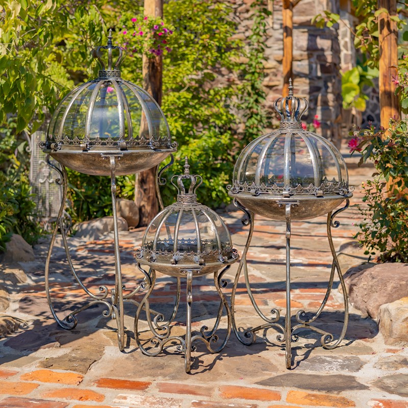 Zaer Ltd International Pre-Order: Set of 3 Glass Dome Terrariums with Stand in Silver "Marseilles 1792" ZR530995-FSS