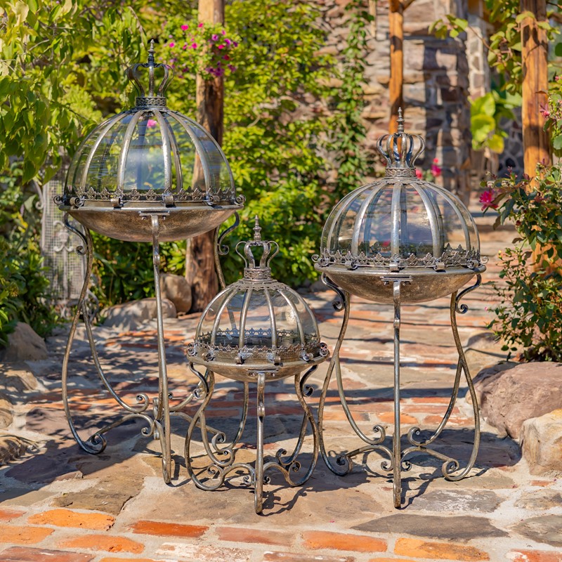 Zaer Ltd International Pre-Order: S/3 Glass Dome Terrariums with Iron Stands in Silver "Marseille 1792" ZR530995-FSS