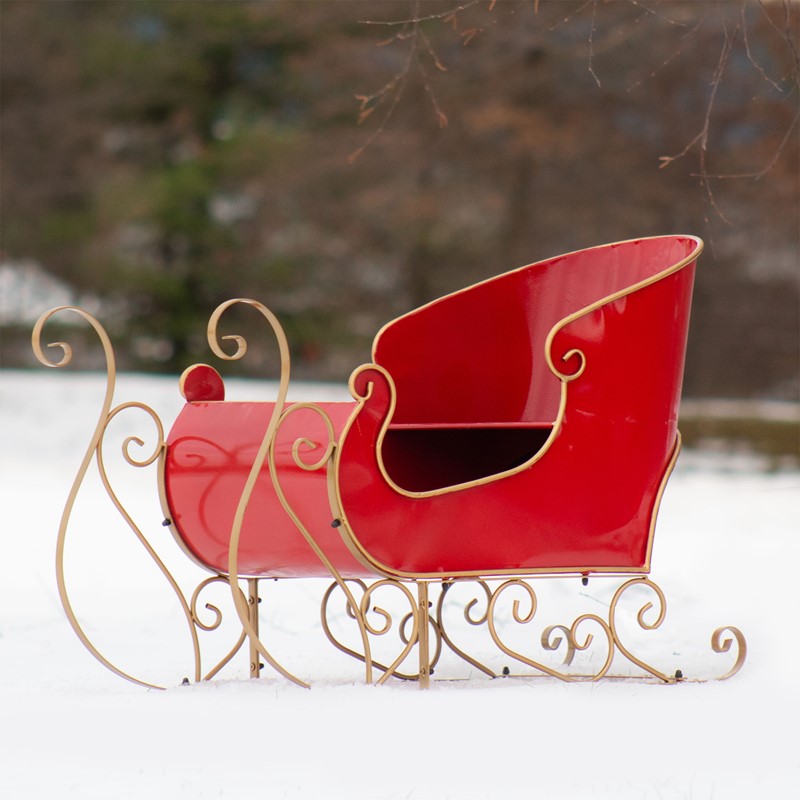 Zaer Ltd International Pre-Order: 25" Tall Metal Holiday Sleigh Decoration in Antique Red ZR180414-RD