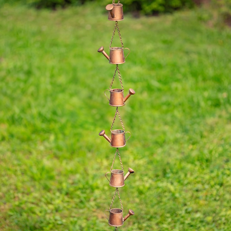 Zaer Ltd. International 73" Long Iron Rain Chain with Watering Cans in Antique Copper ZR200167-CP
