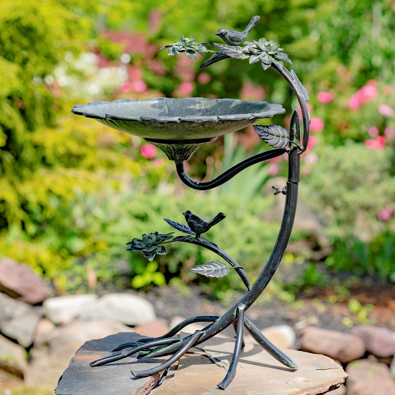 Zaer Ltd. International 27" Tall Galvanized Scallop Edge Birdbath with Branch Legs ZR198205-GV