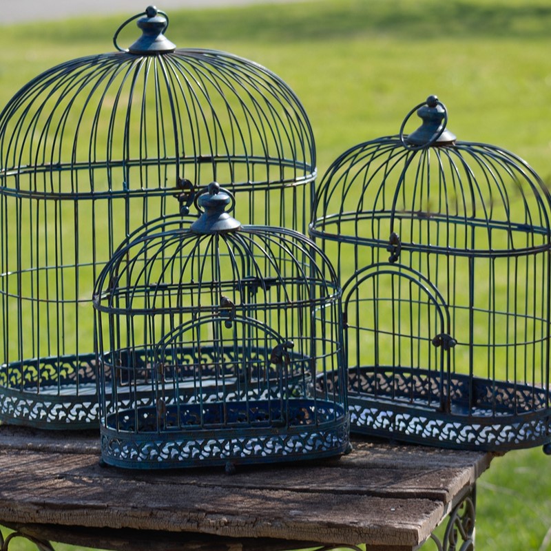 5H0492 Bird Cage Decoration 40x32x60 cm Blue Wood Rectangle Decorative  Birdcage