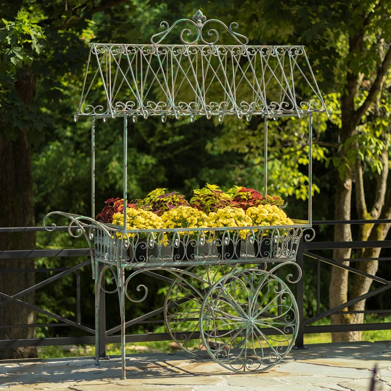 Zaer Ltd. International Pre-Order: 7.9ft. Tall Antique Style Flower Cart in Verdi Green "Paris 1968" ZR154079-VG