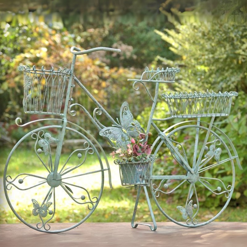 Zaer Ltd International Pre-Order: 37.5" Green Iron Butterfly Bicycle Plant Stand w/5 Baskets "Mariposa" ZR367701-MS