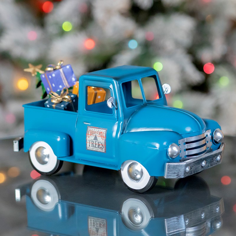 Zaer Ltd International Mini Metal Truck with Christmas Tree and Gifts in Antique Blue ZR362103-BL