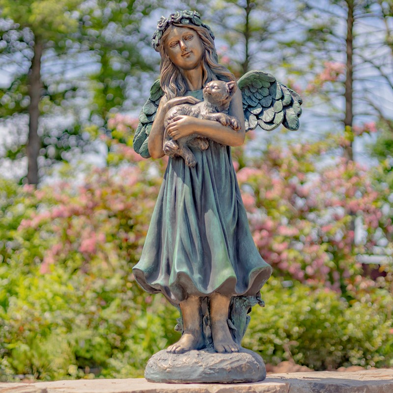 Zaer Ltd International 39" Tall Magnesium Angel Statue Holding Cat in Antique Bronze "Nicole" ZR341539-BZ