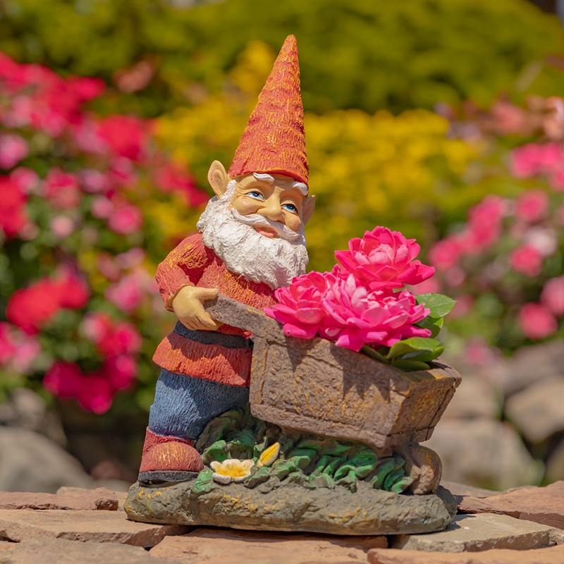 Zaer Ltd. International 17" Tall Spring Gnome Garden Statue with Wheelbarrow ZR244317