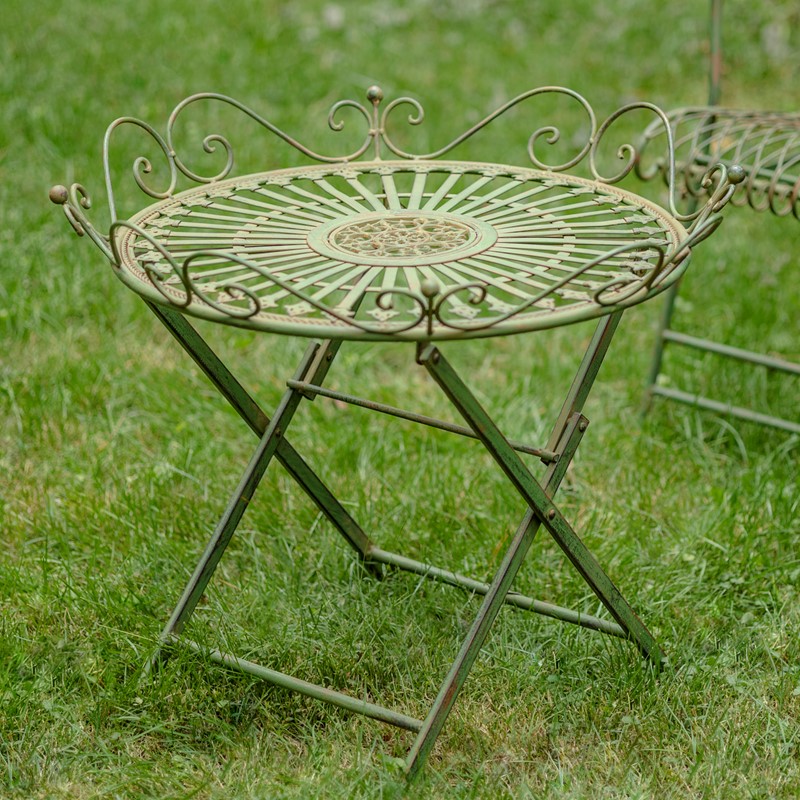 Zaer Ltd. International Pre-Order: "Stephania" Victorian-Style Folding Iron Garden Table in Antq. Green ZR090519-GR