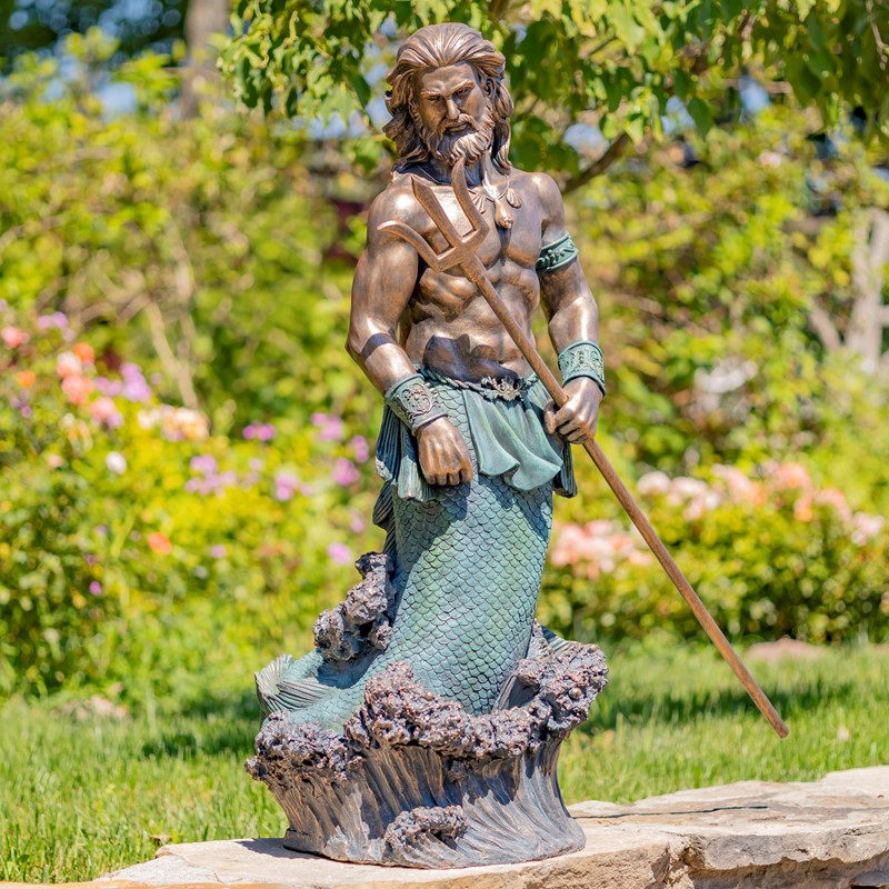 Zaer Ltd. International Pre-Order: 50" Tall Magnesium Merman Statue Holding Trident in Bronze "Roberto" ZR343149-BZ