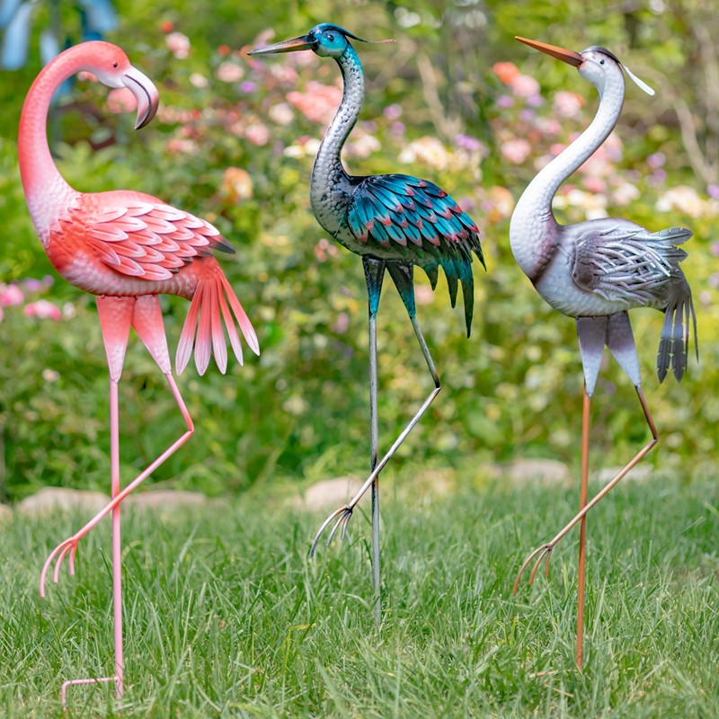 Zaer Ltd. International Set of 6 Assorted 43" Tall Iron Bird Garden Stakes ZR220038-SET