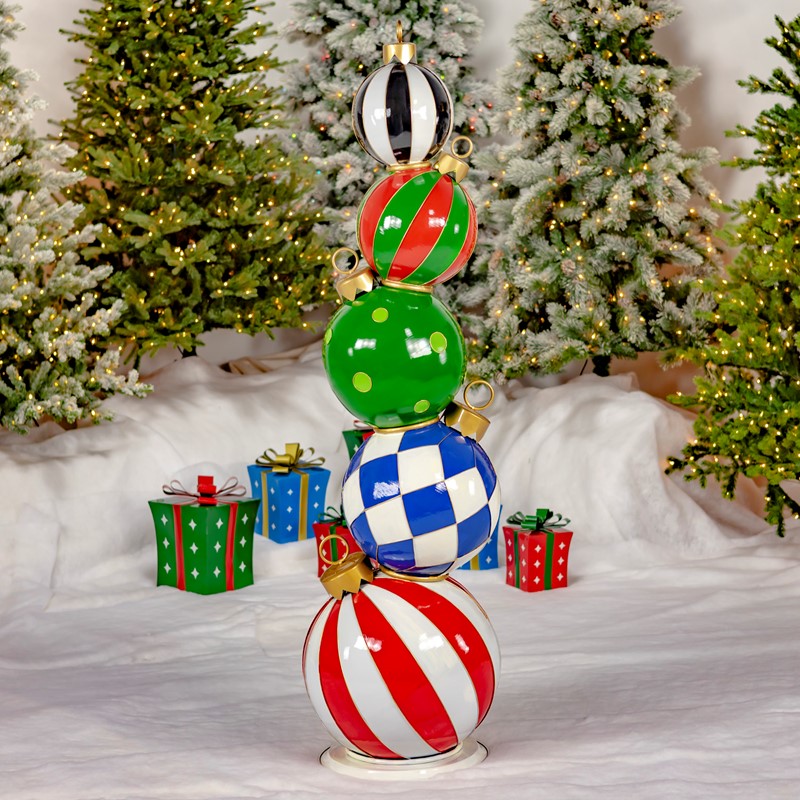 Zaer Ltd. International 6.1ft. Tall Staggered Iron Ornament Tower with Large Multicolor Christmas Balls ZR220426