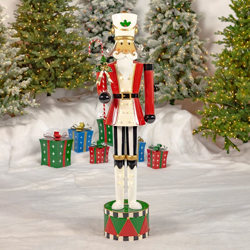 Zaer Ltd International Pre-Order: 65"T. Standing Iron Nutcracker with Candy Cane & Lights "Christopher" ZR220430