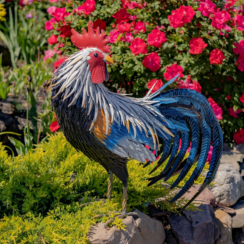 28 Tall Painted Iron Rooster