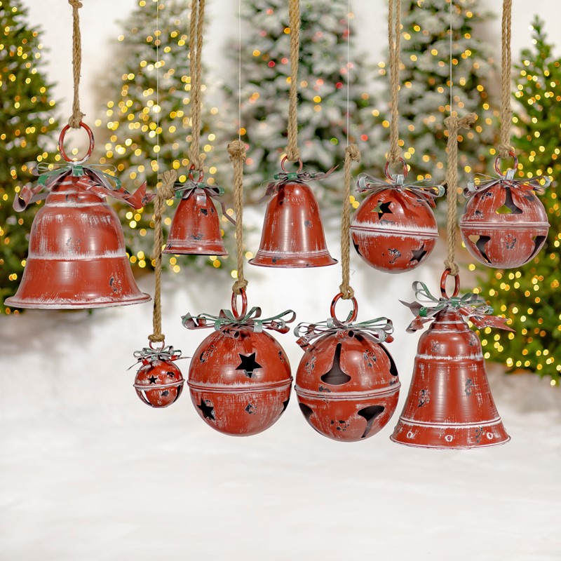 Jingle Bells Hanging Ornament Red & Silver Bells Large Christmas Holiday 8”  Tall