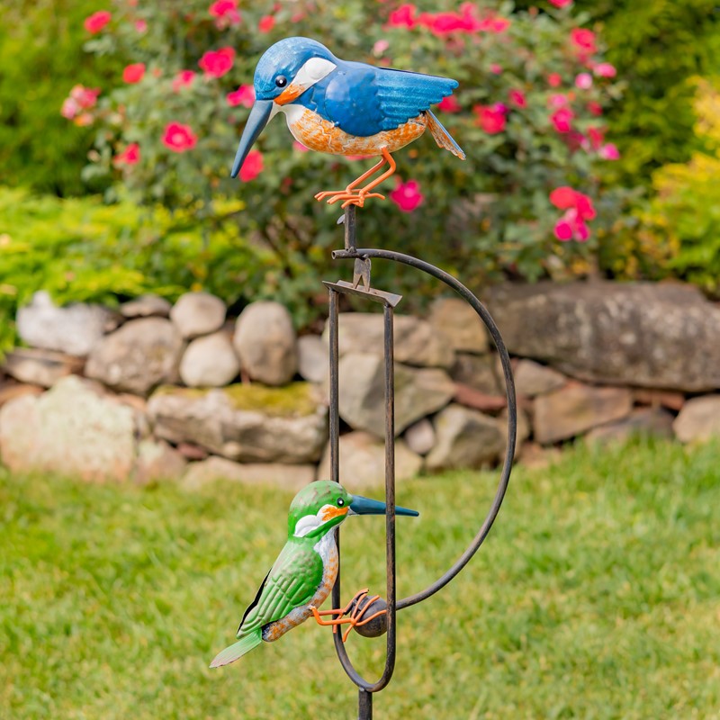 Zaer Ltd International Pre-Order: 53" Tall Metal Dual Hummingbird Rocking Stake "Tiki & Tiko" ZR120205