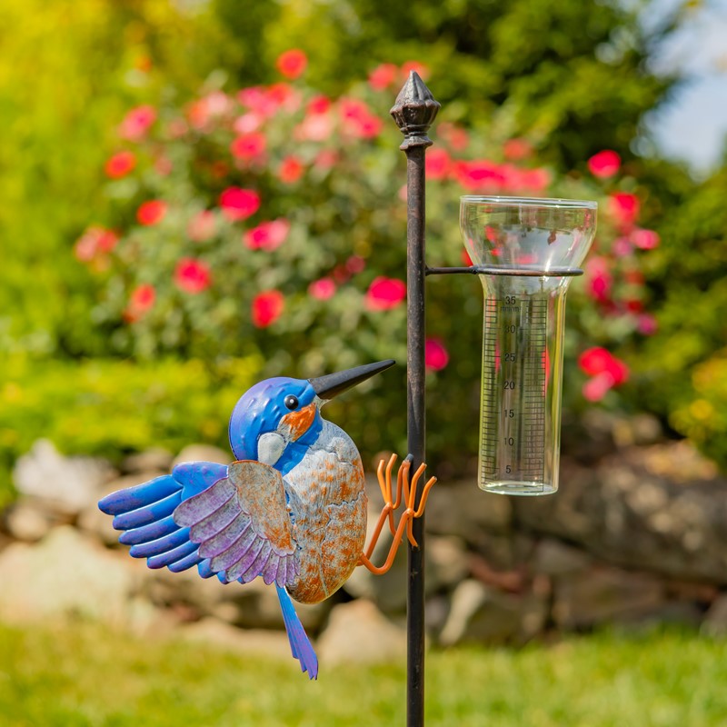 Zaer Ltd International 46.75" Tall Iron Garden Stake with Hummingbird and Rain Gauge "Skye" ZR120340