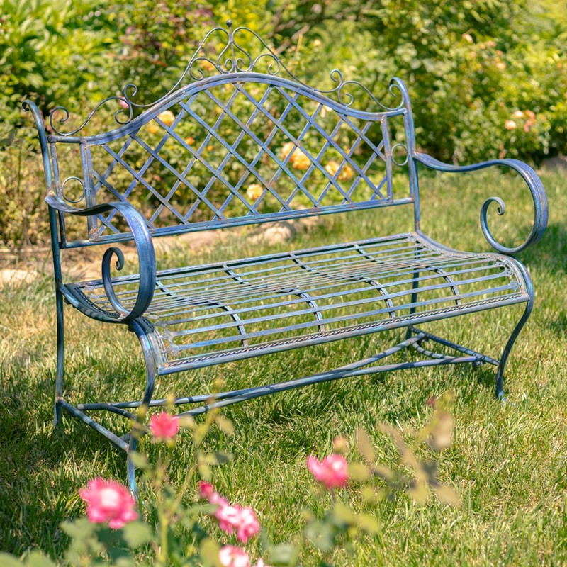 Zaer Ltd International "Stephania" Victorian-Style Iron Garden Bench in Cobalt Blue ZR090517-BL