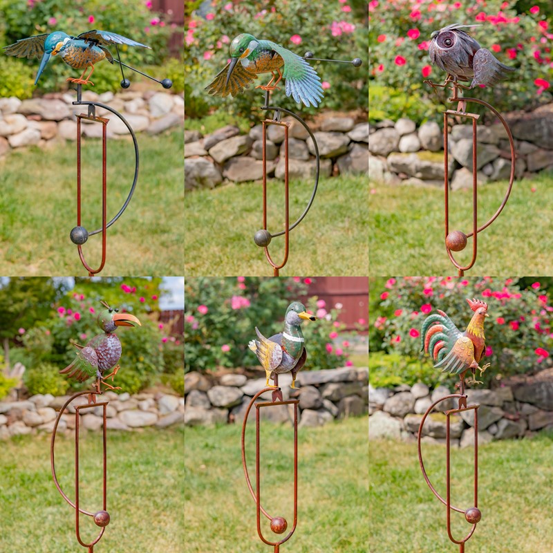 Zaer Ltd International Set/6 Assorted Bird Metal Rocking Stakes ZR120200-SET