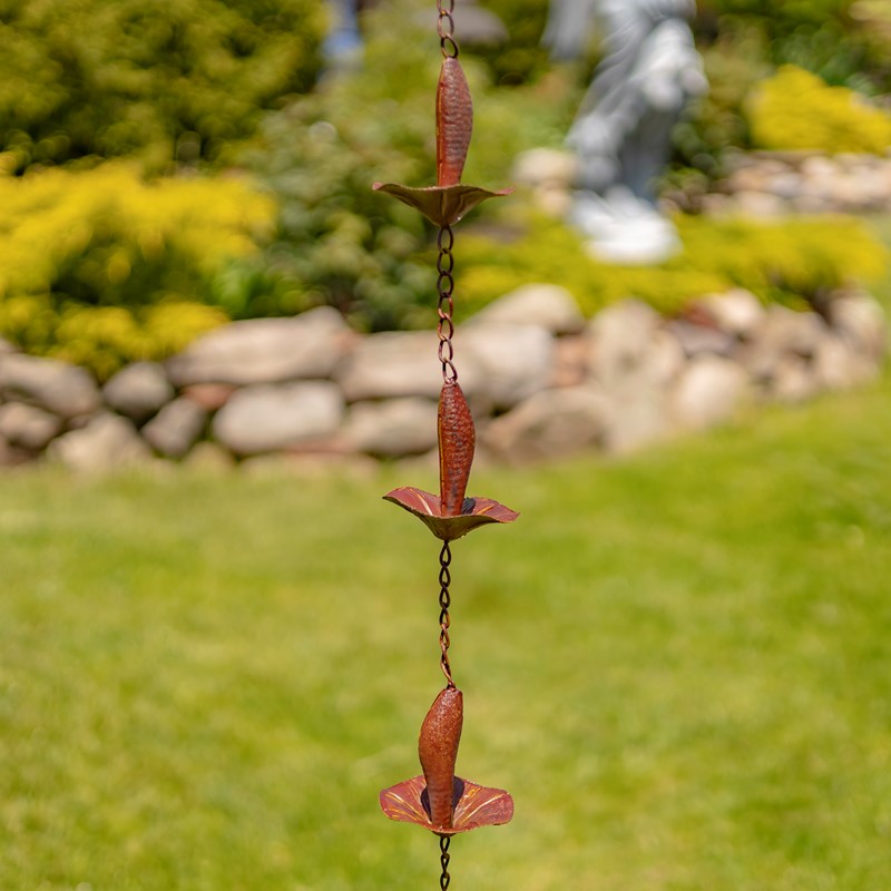 Zaer Ltd International 76.5" Long Iron Mushroom Rain Chain in Antique Rust ZR156130-AR