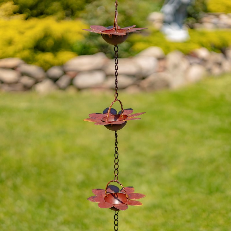Zaer Ltd International 78" Long Iron Flower Rain Chain in Antique Rust ZR156150-AR