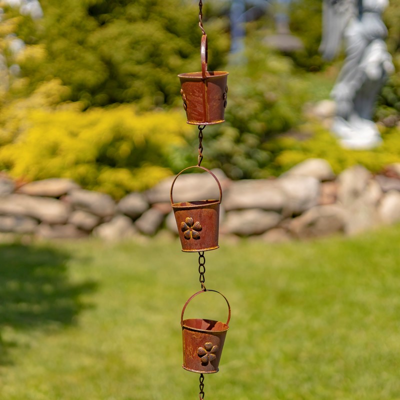 Zaer Ltd International 78" Long Bucket Rain Chain in Antique Rust ZR156160-AR