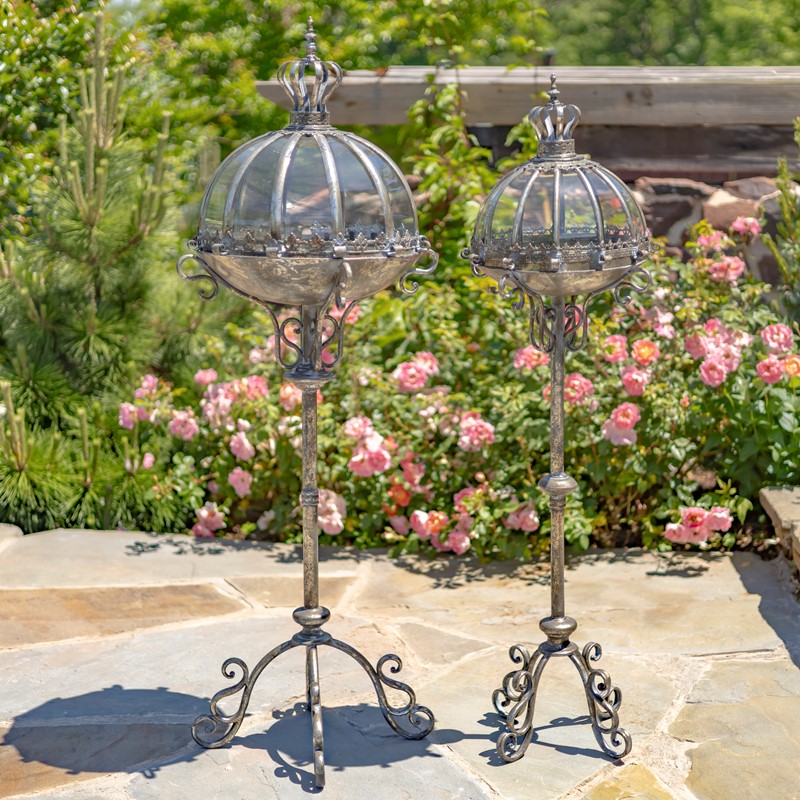 Zaer Ltd International Pre-Order:S/2 Standing Silver Iron & Glass Dome Lanterns/Terrariums "Domme 1437" ZR530997-FSS