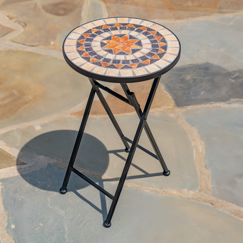 Zaer Ltd. International "Sedona" 23in. Tall Mosaic Folding Plant Stand - Tan & Blue ZR850216