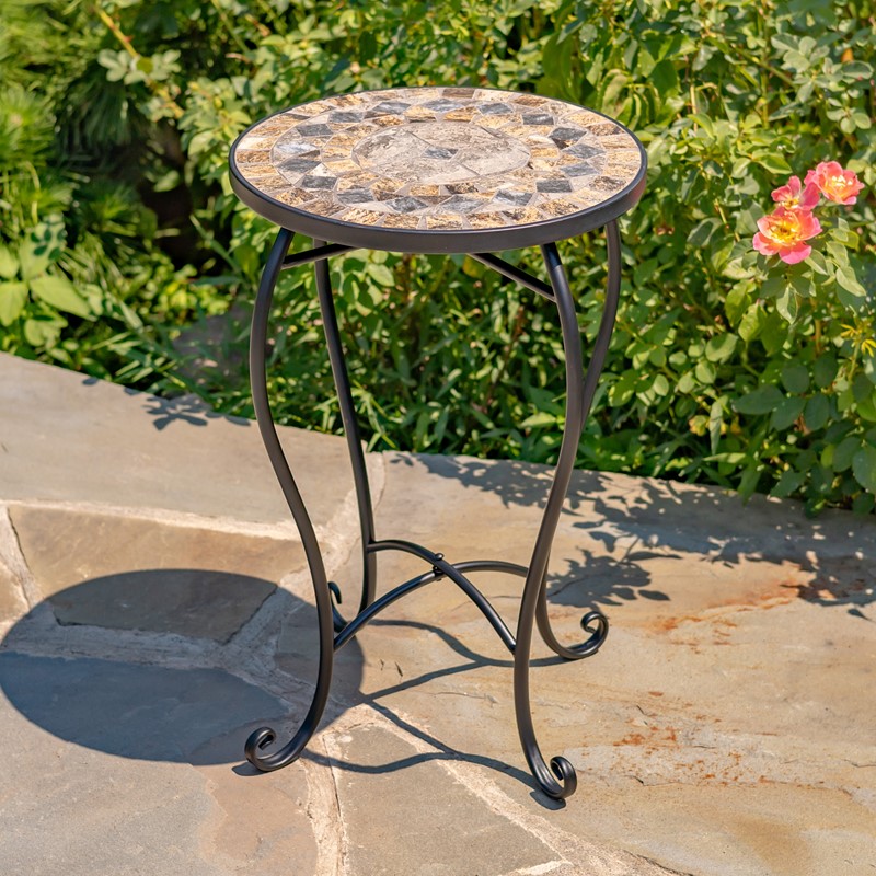Zaer Ltd. International "St. Augustine" 22in Tall Mosaic Pedestal Plant Stand - Stone & Brown ZR850515