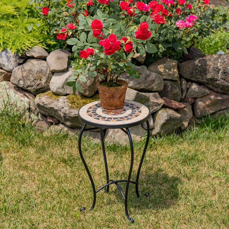 Zaer Ltd. International "Sedona" 22in. Tall Mosaic Pedestal Plant Stand - Tan & Blue ZR850215