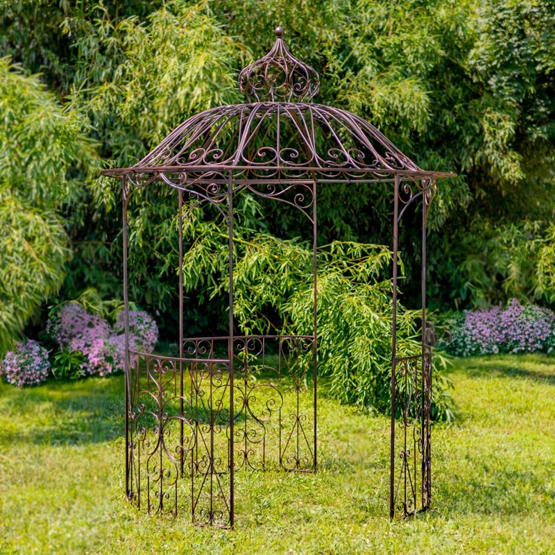 Zaer Ltd. International 10ft. Tall Round Iron Gazebo with Side Walls in Antique Bronze "Tatiana" ZR161596-BZ