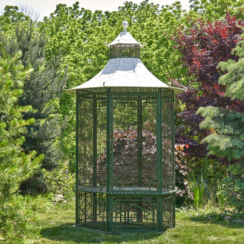 Zaer Ltd. International 10ft. Tall Asian-Inspired Iron Garden House Gazebo in Green "Dynasty" ZR230418-GR
