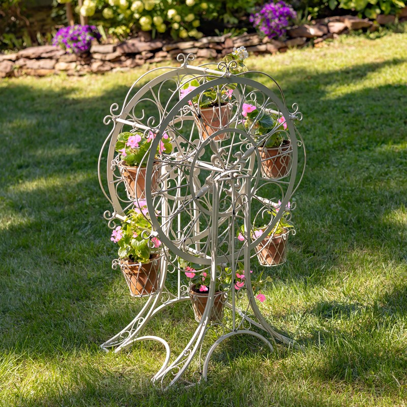 Zaer Ltd International 38" Tall Ferris Wheel Plant Stand with Six Baskets in Antq White "Medellín 1972" ZR163750-AW