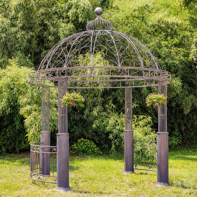 Zaer Ltd International 12.5ft Tall Ornate Round Iron Garden Gazebo in Antique Bronze "Medellín 1972" ZR210177-BZ