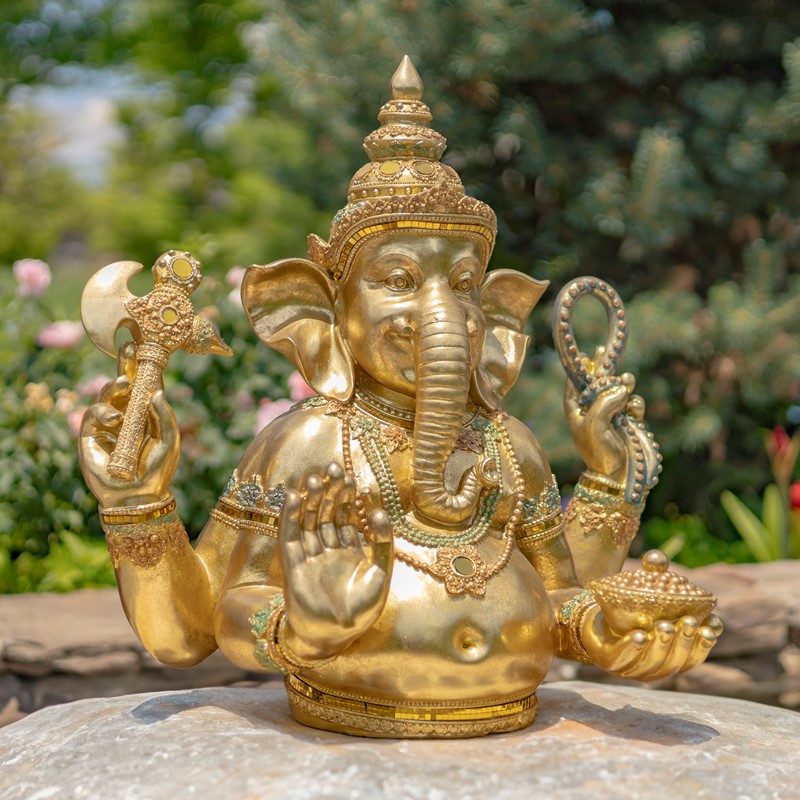 Zaer Ltd International 25.2" Tall Ornate Metallic Gold Polyresin Ganesh Statue ZR920352