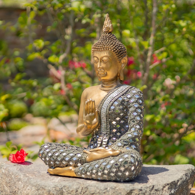 Zaer Ltd International 17.3" Tall Polyresin Preaching Buddha Statue with Diamond Mirror Accents ZR920301