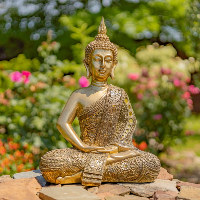 Zaer Ltd International 19.1" Tall Frosted Gold Polyresin Buddha in Dhyana Mudra ZR920401