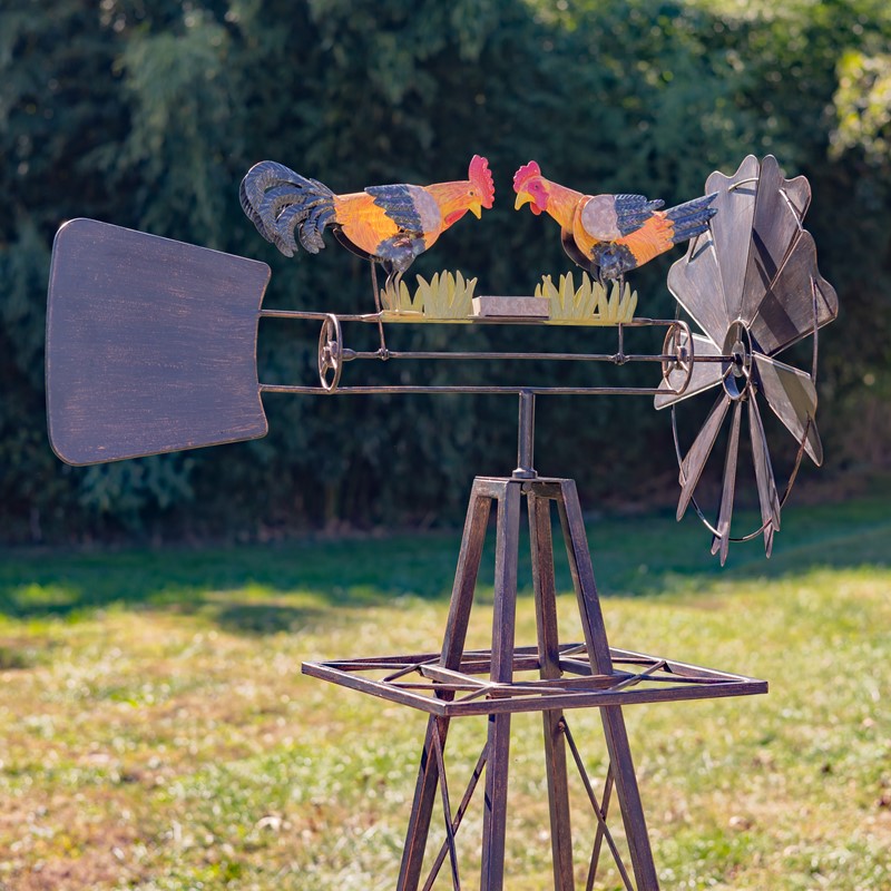 Zaer Ltd International 59.8" Tall Iron Windmill with Feeding Roosters & Weather Vane ZR548540