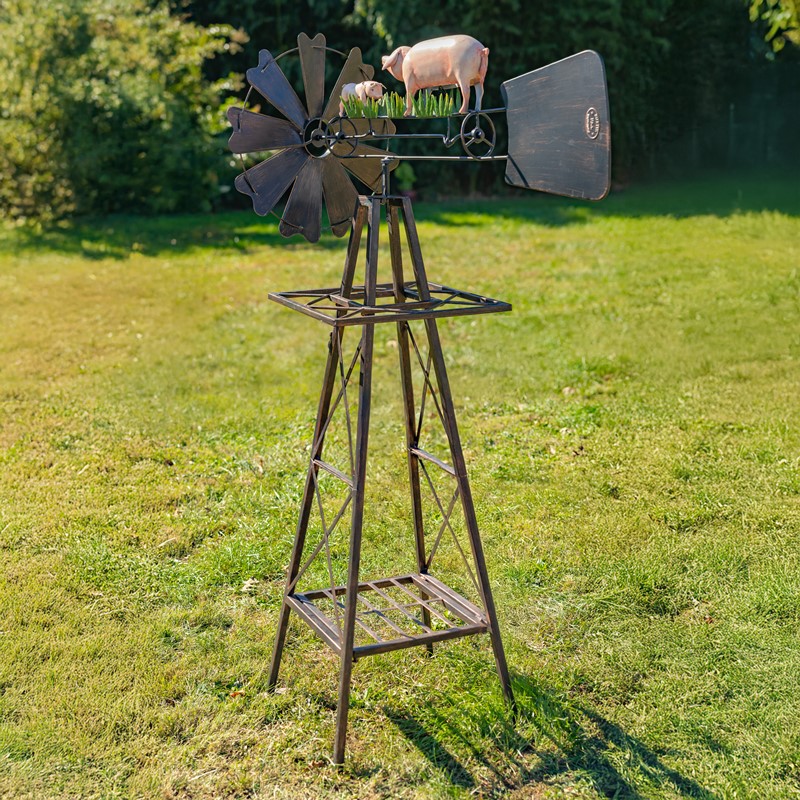 Zaer Ltd International 59.8" Tall Iron Windmill with Pig Family on Weather Vane ZR550910