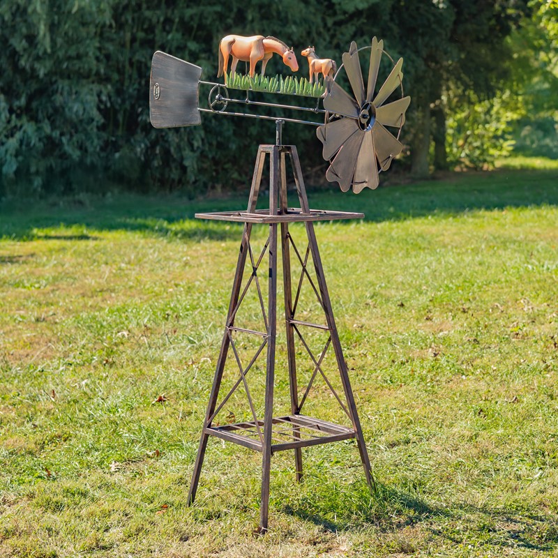 Zaer Ltd International 59.8" Tall Iron Windmill with Horse Family on Weather Vane ZR550920