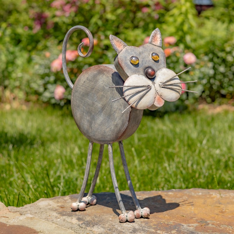 Zaer Ltd. International 18" Tall Hand Painted Iron Cat Decoration with Bobblehead "Stacy" ZR200418