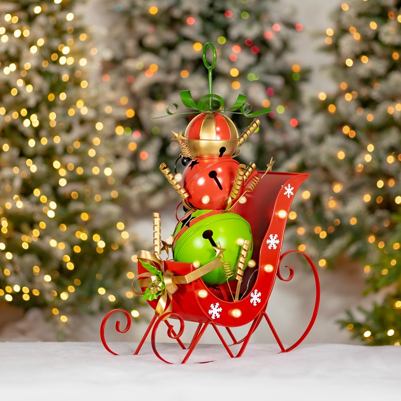 Zaer Ltd International Pre-Order: 30.5" Tall Iron Christmas Sleigh with Giant Jingle Bells - Small ZR220497