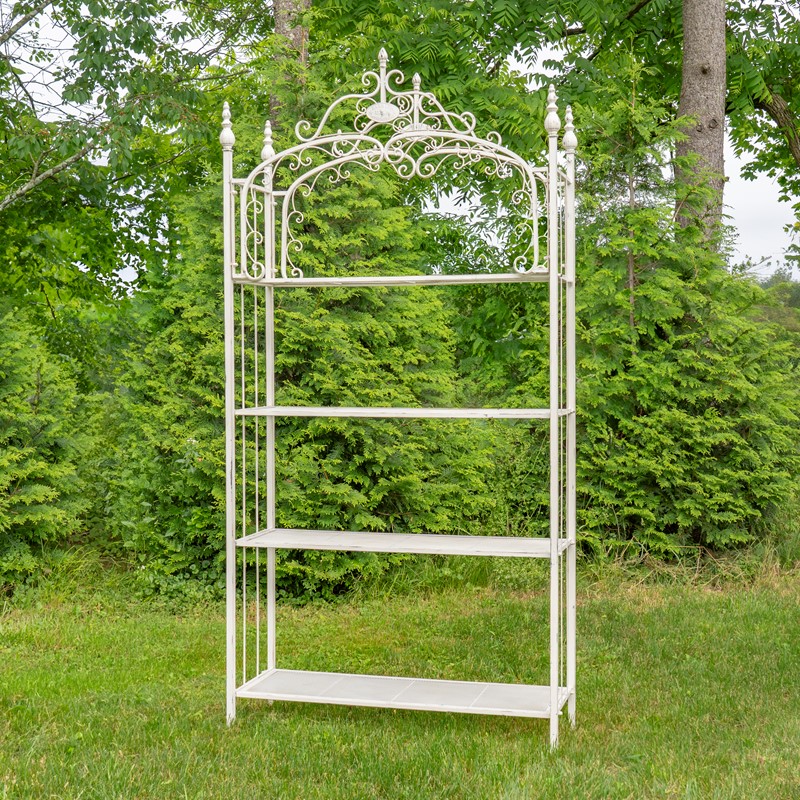 Zaer Ltd. International 7.5ft. Tall Four Tier Standing Iron Shelf in Antique White "Stephania" ZR220311-AW